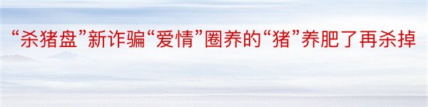 “杀猪盘”新诈骗“爱情”圈养的“猪”养肥了再杀掉