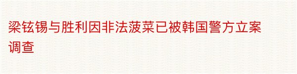 梁铉锡与胜利因非法菠菜已被韩国警方立案调查