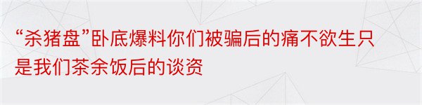 “杀猪盘”卧底爆料你们被骗后的痛不欲生只是我们茶余饭后的谈资