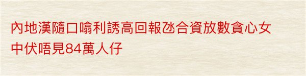 內地漢隨口噏利誘高回報氹合資放數貪心女中伏唔見84萬人仔