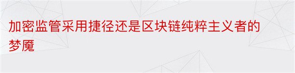 加密监管采用捷径还是区块链纯粹主义者的梦魇