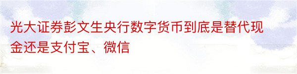 光大证券彭文生央行数字货币到底是替代现金还是支付宝、微信