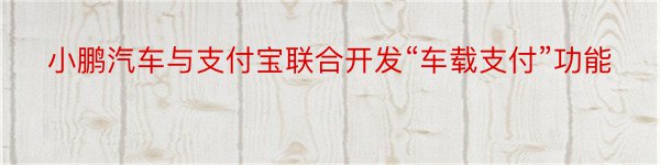 小鹏汽车与支付宝联合开发“车载支付”功能