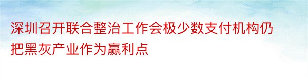 深圳召开联合整治工作会极少数支付机构仍把黑灰产业作为赢利点