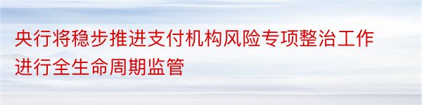 央行将稳步推进支付机构风险专项整治工作进行全生命周期监管