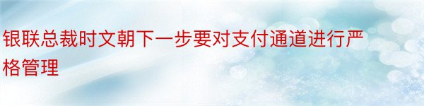 银联总裁时文朝下一步要对支付通道进行严格管理