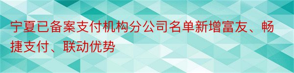 宁夏已备案支付机构分公司名单新增富友、畅捷支付、联动优势