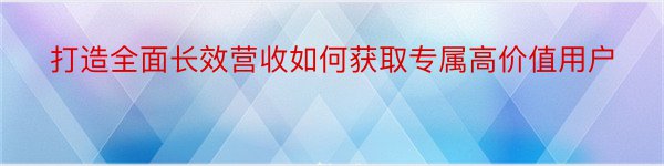 打造全面长效营收如何获取专属高价值用户