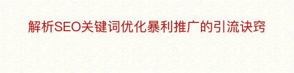 解析SEO关键词优化暴利推广的引流诀窍