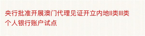 央行批准开展澳门代理见证开立内地II类III类个人银行账户试点