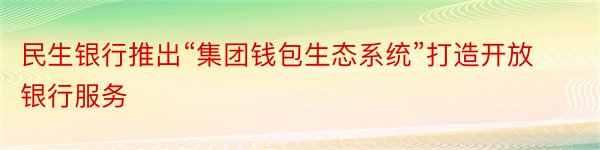 民生银行推出“集团钱包生态系统”打造开放银行服务