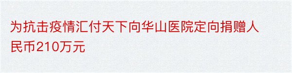 为抗击疫情汇付天下向华山医院定向捐赠人民币210万元