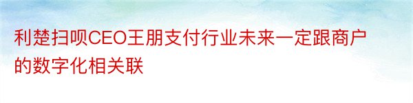 利楚扫呗CEO王朋支付行业未来一定跟商户的数字化相关联