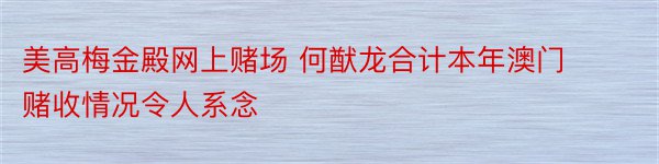 美高梅金殿网上赌场 何猷龙合计本年澳门赌收情况令人系念