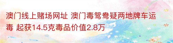 澳门线上赌场网址 澳门毒鸳鸯疑两地牌车运毒 起获14.5克毒品价值2.8万